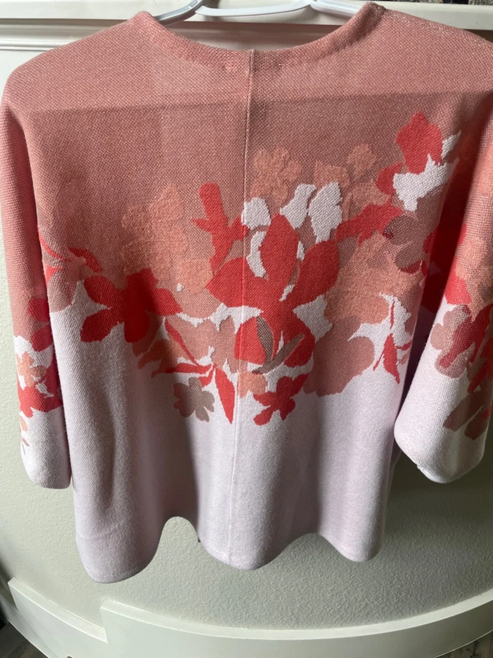 Chico's Coral and Light Pink Floral Open-Front Cardigan - Picture 4 of 8